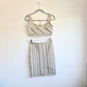 BCBGMAXAZRIA Pavel Jacquard Bandage Skirt Crop Top Set French Cream Black Size M